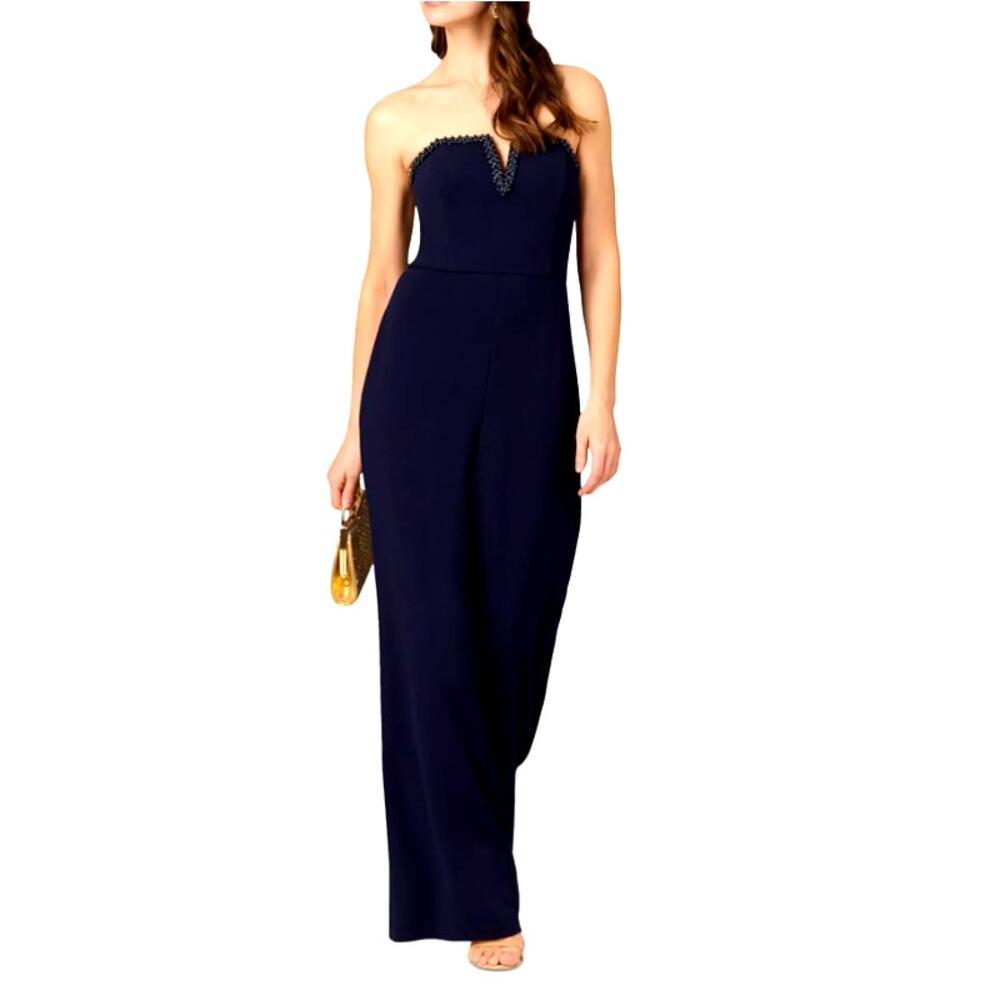 Aidan Mattox Women's Navy Knit Crepe Strapless Jumpsuit Size 0